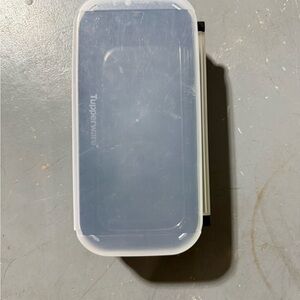 Tupperware Frosted Light Blue Rectangular Food Container with White Trim